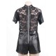 Short Sleeve Wet Look And Lace Bodysuit