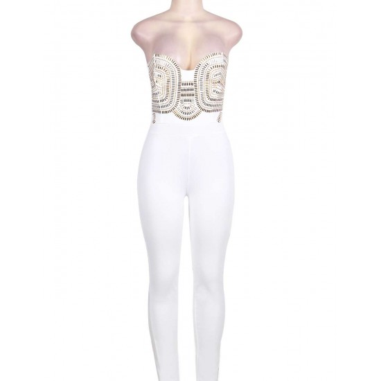 Off-White Gold Embellished Strapless Jumpsuit