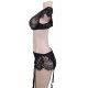 Plus Size Black Lace Halter Bra Set with bra rim