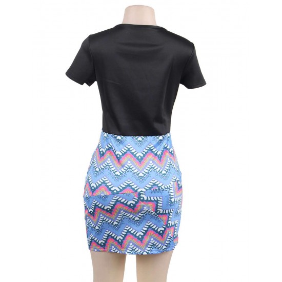 Fashion Contrast Color Zig Zag Mini Dress