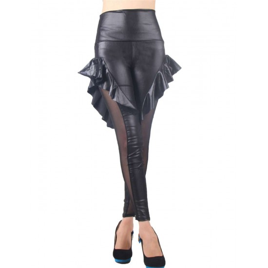 Mesh insert ruffled leggings