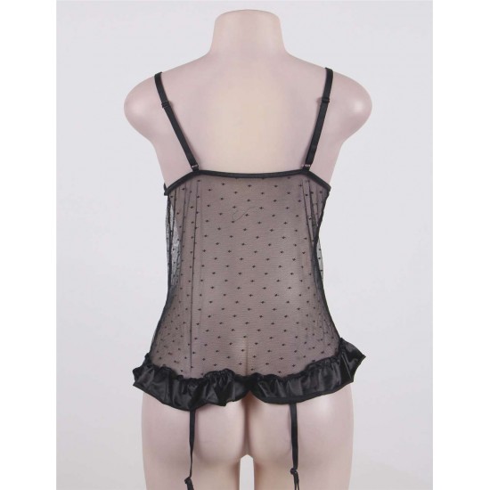 Black Sheer Mesh Lace Teddy Lingerie