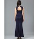 Dark Blue Ruffle Open Back Maxi Dress