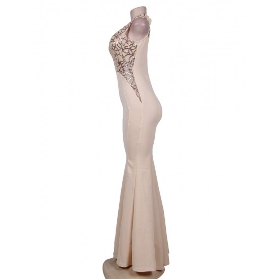 Fashion Nude Ruffle Maxi Dress