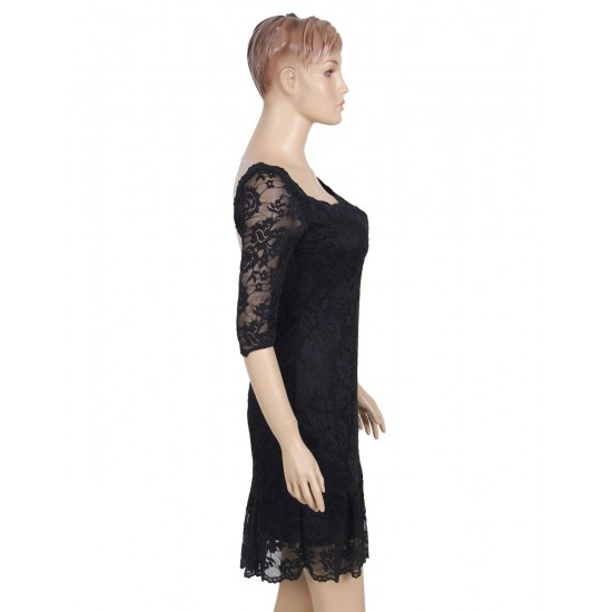 Black Sexy Round Neck Lace Bodycon Dress