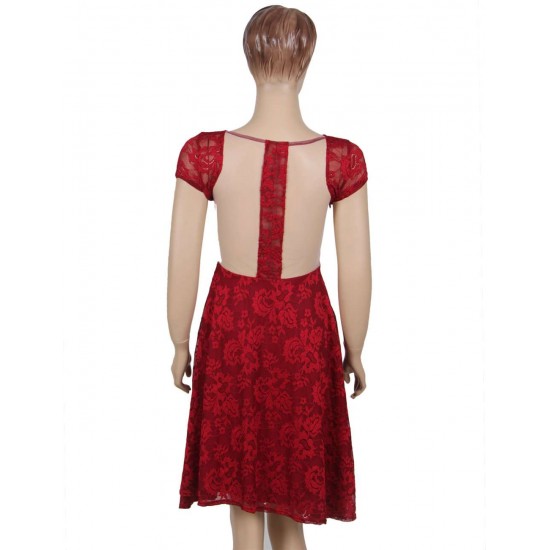 Plus Size Lace Elegant Round Neck Red Bodycon Dress