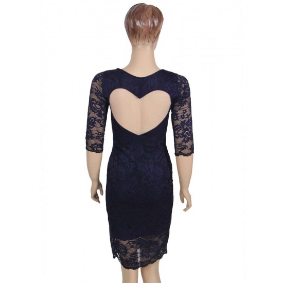 Plus Size Sweet Heart Dark Blue Slim Fashion Dress