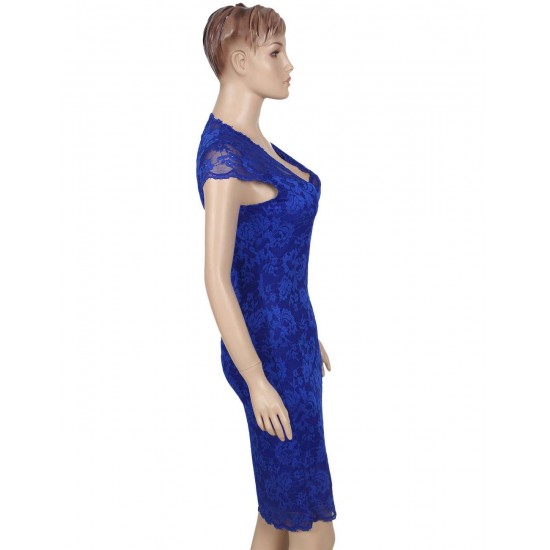 Plus Size Elegant Blue Half Sleeve Slim Fashion Dress