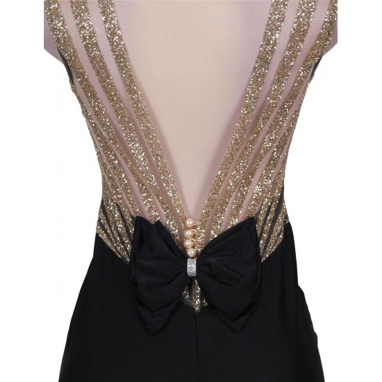 Plus Size  Black Formal Golden Strap Open Back Evening Dress