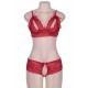 Red Lace Crotchless Booty Short Bra Set