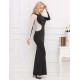 Floor Length Black Long Sleeve Silver Stud Evening Dress 