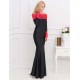 Boat Neck Red Lace Evening Gown