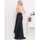 Plus Size  Black Formal Golden Strap Open Back Evening Dress