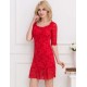 Plus Size Red Short Sleeve Round Neck Lace Bodycon Dress