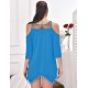 Blue Plus Size Hollow Shoulder Nightdress