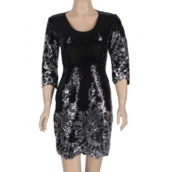 Online Black Silver Long Sleeves Dress