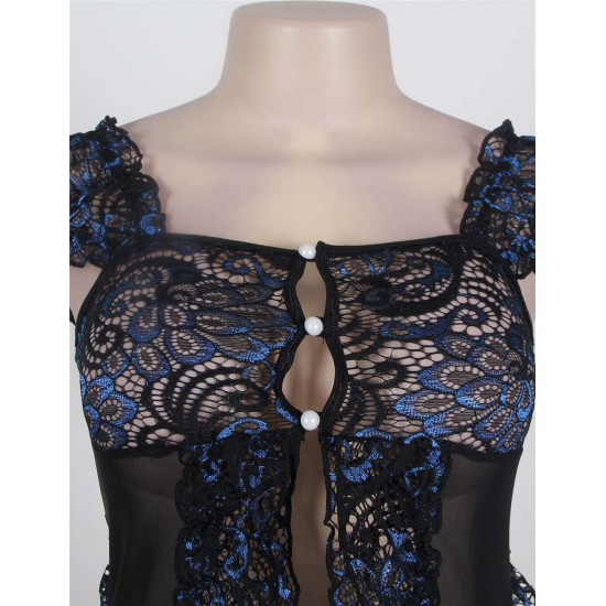 Black With Blue Crotchet Princess Babydoll