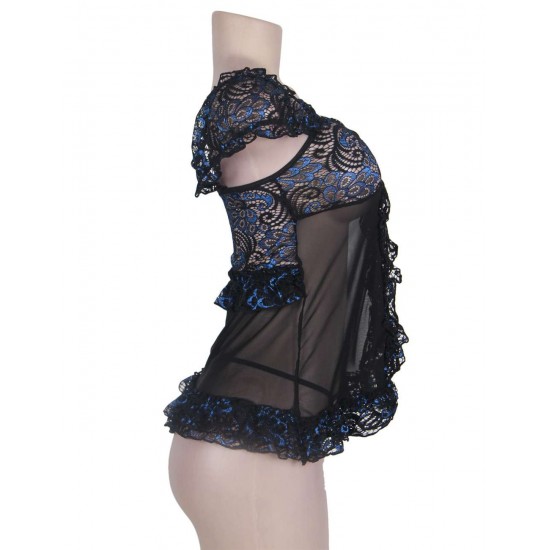 Black With Blue Crotchet Princess Babydoll