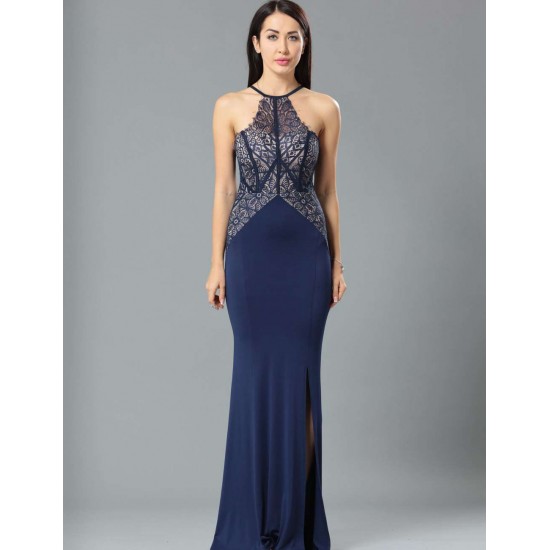 Sleeveless Blue Lace Maxi Dress 