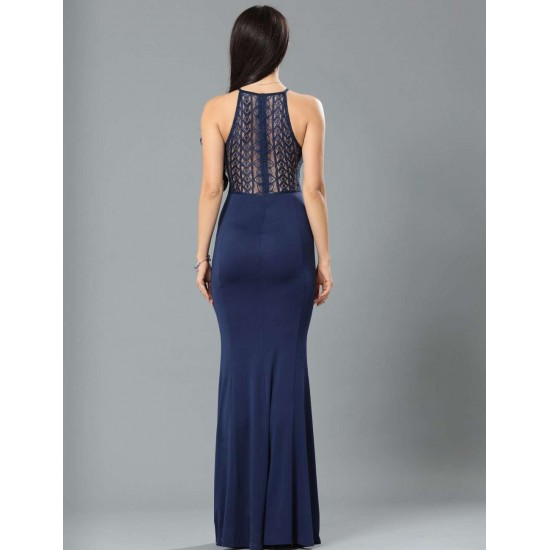 Sleeveless Blue Lace Maxi Dress 