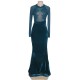 Green Mesh Lace Applique Velvet Maxi Dress