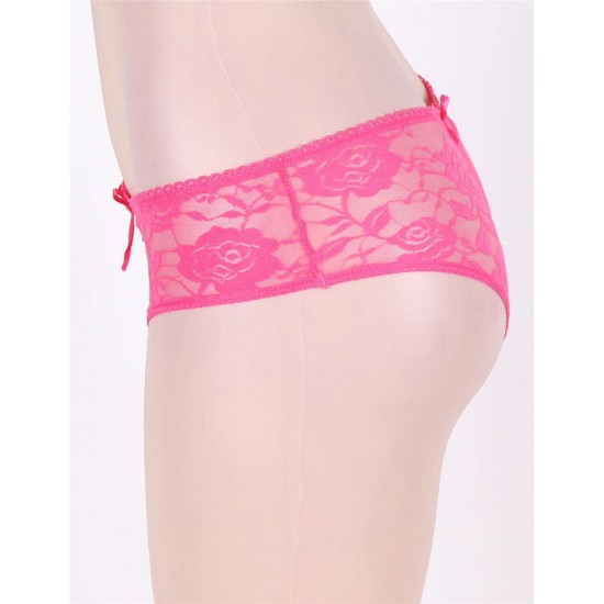 Pink Floral Lace Strappy Open Crotch Panty