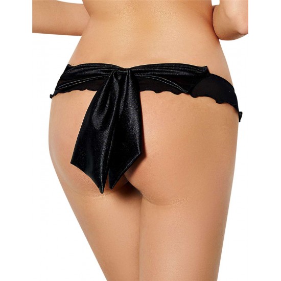 Black Mesh Big Bow Ruffled Thong