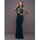 Green Mesh Lace Applique Velvet Maxi Dress