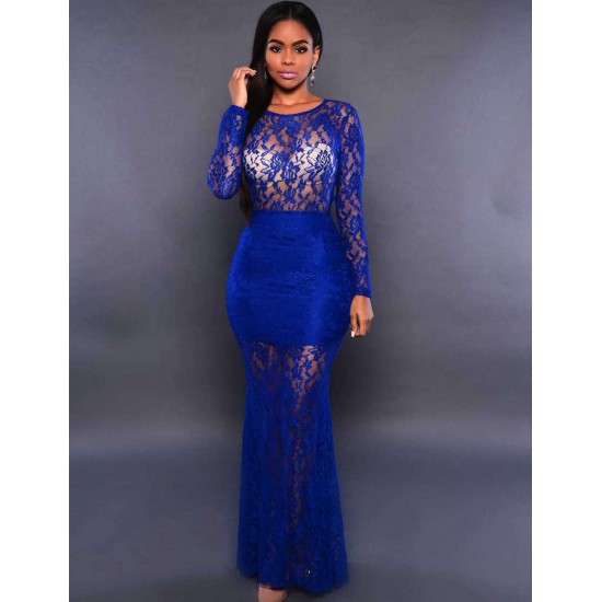 Blue Exquisite Lace Sheer Maxiskit