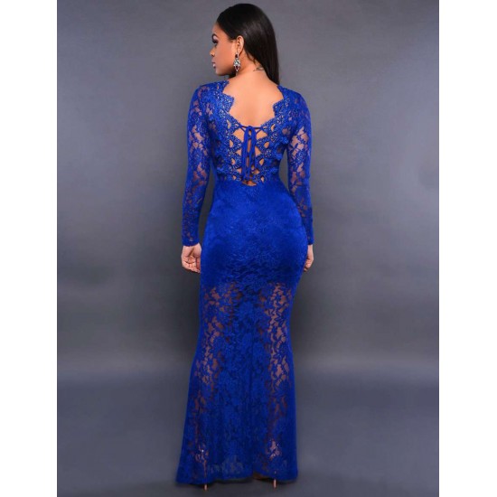 Blue Exquisite Lace Sheer Maxiskit