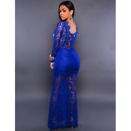 Blue Exquisite Lace Sheer Maxiskit