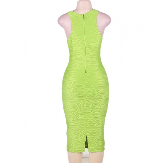 Womens Structured Striped Bodycon Light Green Dress