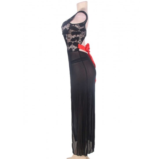 Black Sheer Lace Evening Gown Set Long Dress