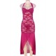 Sexy Halter Neck Rose Red Lace Long Dress