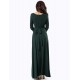 Emerald Belted V Neck Back Maxi Dress