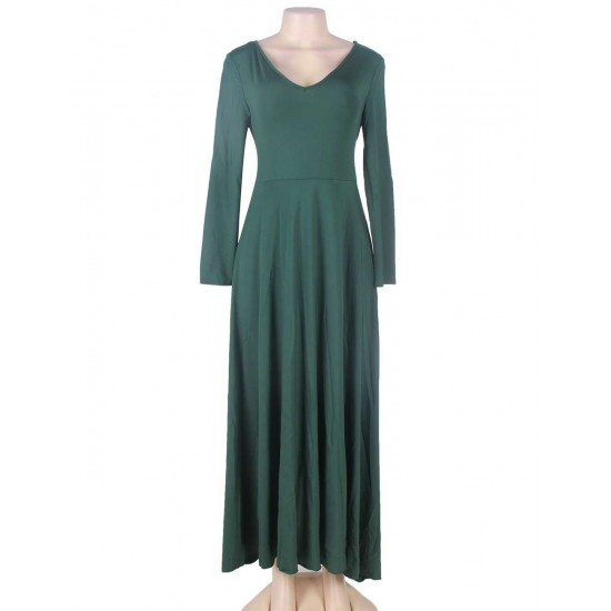 Emerald Belted V Neck Back Maxi Dress