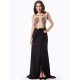 Plus Size Black Embroidered Mesh Wrap Open Back Long Dress