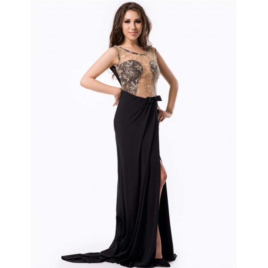 Plus Size Black Embroidered Mesh Wrap Open Back Long Dress