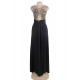 Black Embroidered Mesh Wrap Open Back Long Dress