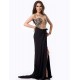 Black Embroidered Mesh Wrap Open Back Long Dress