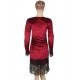 Velvet Lace Hem Sexy Red Details Dress