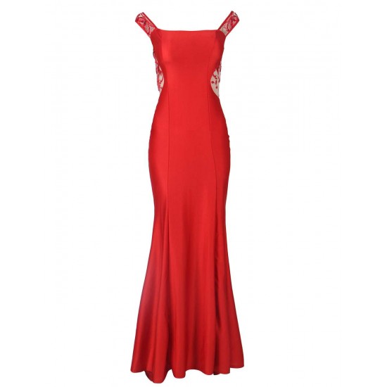 Red Gorgeous Off Shoulder Embroidery Evening Dress