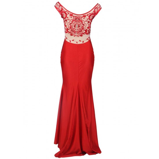 Red Gorgeous Off Shoulder Embroidery Evening Dress