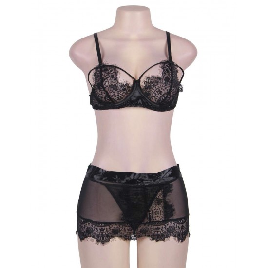 2pc Eyelash Underwire Bra And Skirt Set