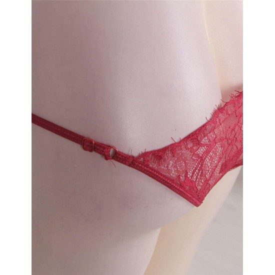 Red Strappy Lace Bra Set With Mask