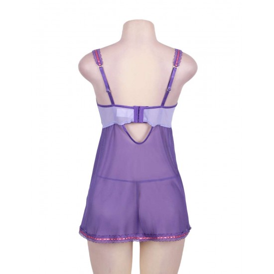 Purple And Pink Lace Cup Babydoll Set