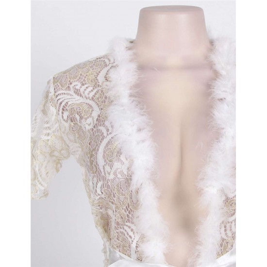 White Sheer Lace Kaftan Robe With Thong