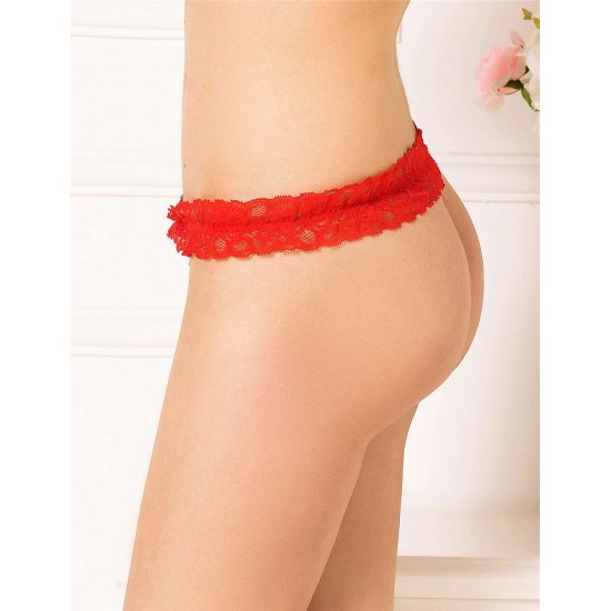 Red Sexy Lace Jewel Thong