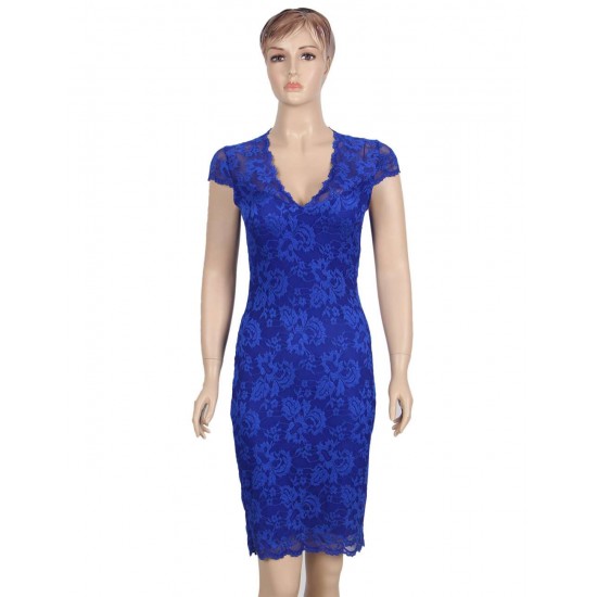 Plus Size Elegant Blue Half Sleeve Slim Fashion Dress