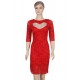 Plus Size Lace Heart Sexy Red Slim Fashion Dress